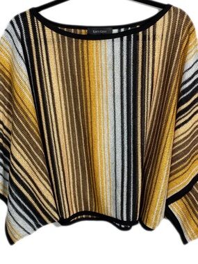 Karen Kane Striped Off-the-Shoulder Sweater in Mustard, Brown & Black